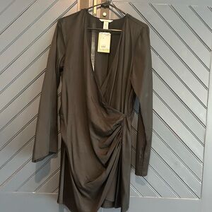 H&M Black Asymmetrical Ruched Wrap Dress